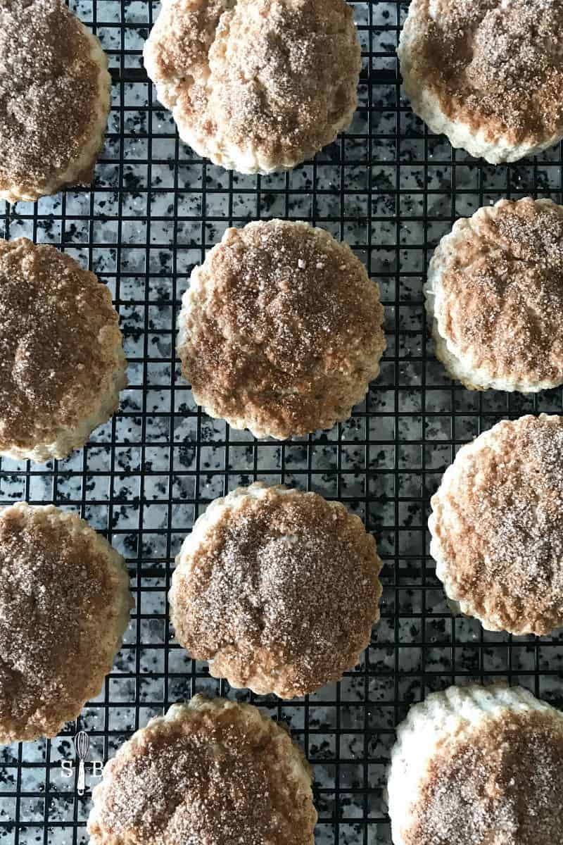 snickerdoodle scones on cooling rack