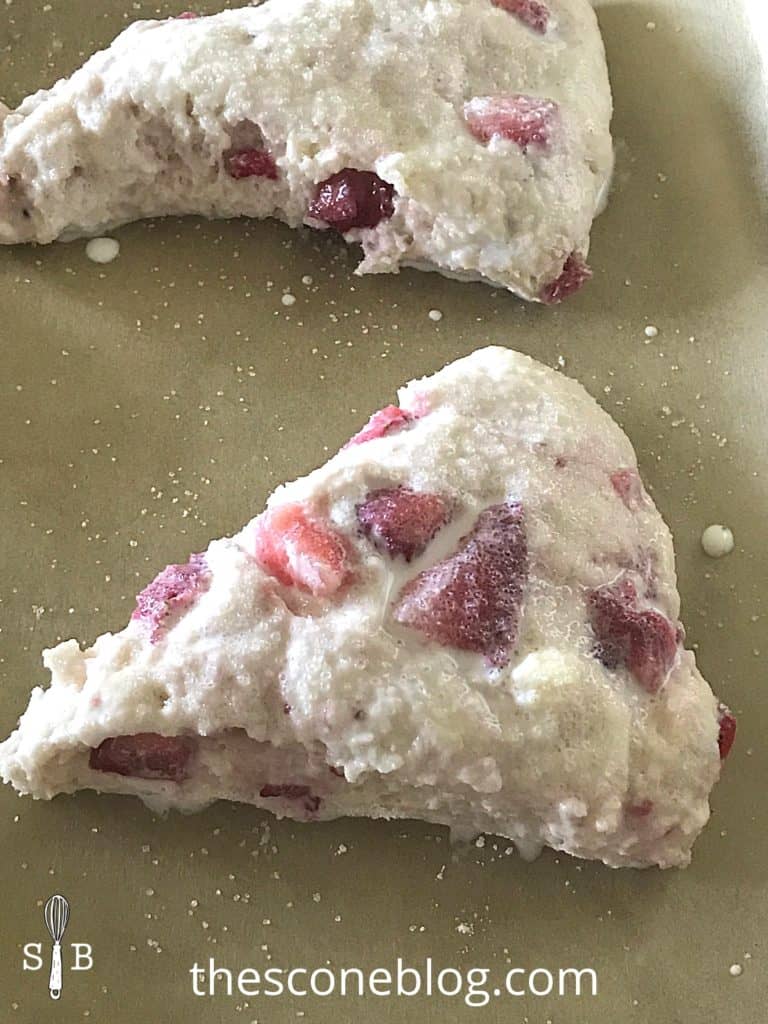 Strawberry scones with cream brushed on top