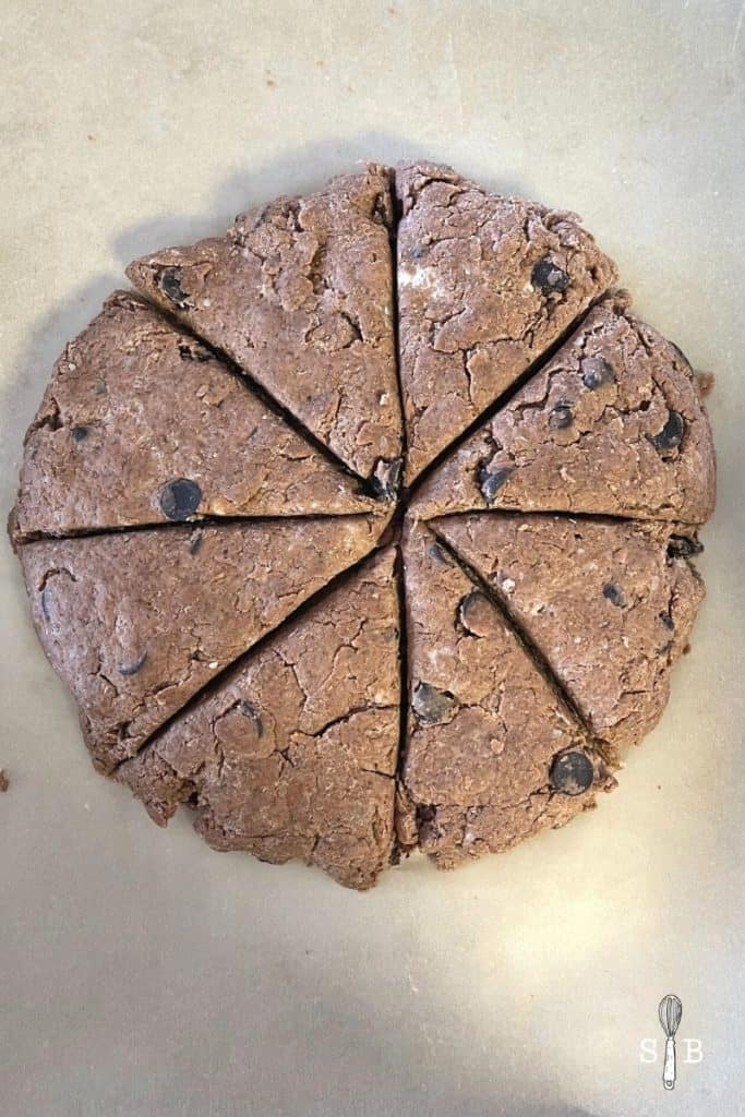 Chocolate scone recipe dough cut into wedges