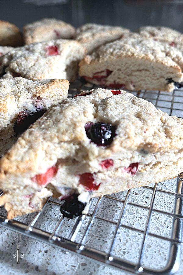 blue berry strawberry scones on cooling rack