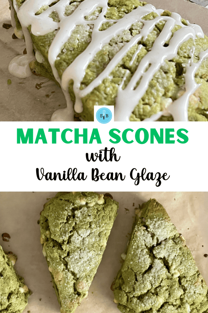 Matcha Scones with vanilla bean glaze