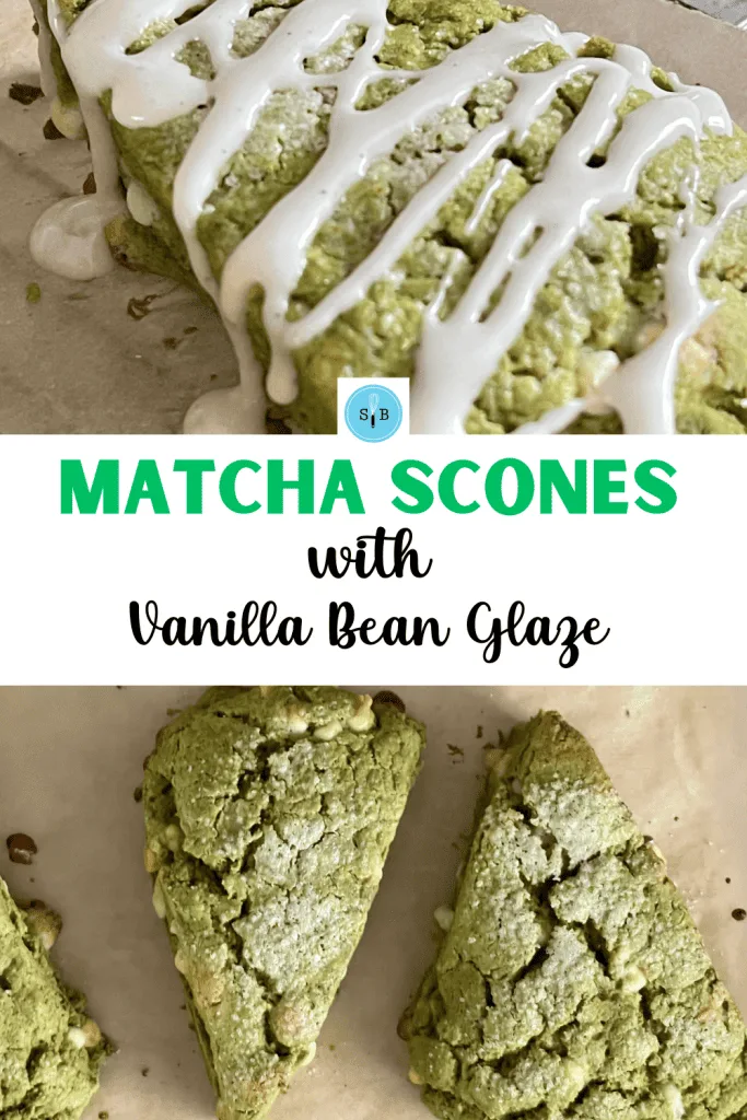 Matcha Scones with vanilla bean glaze