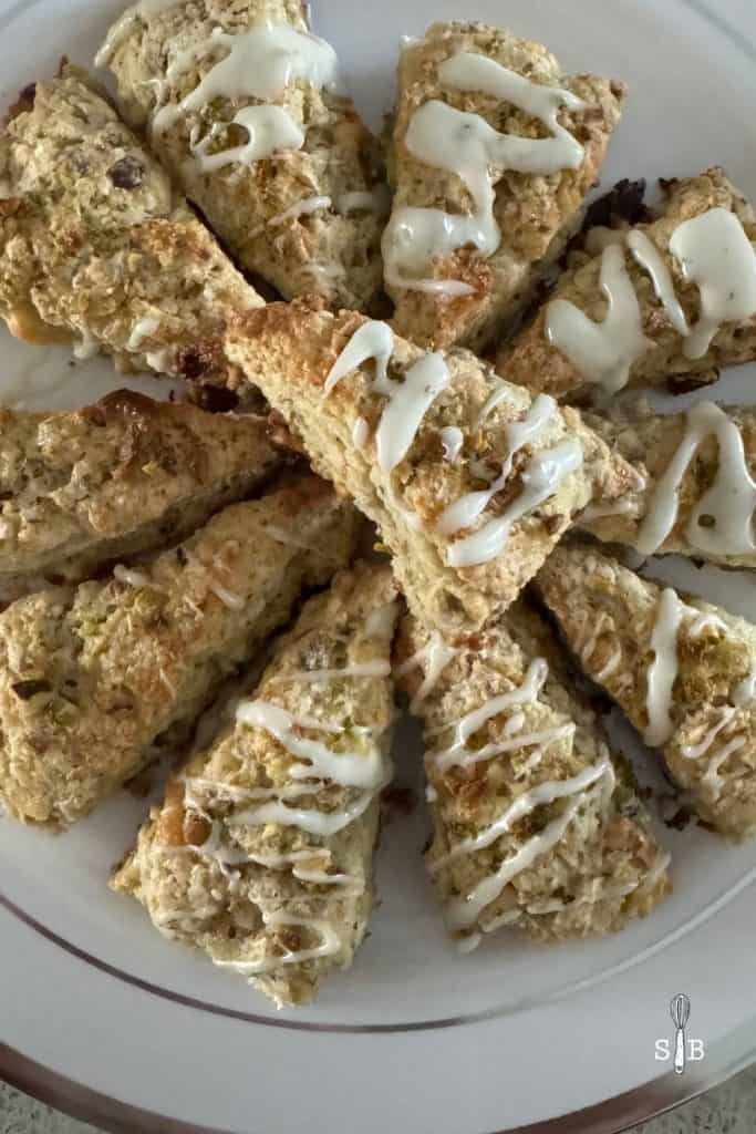 tray of scones with drizzled glaze