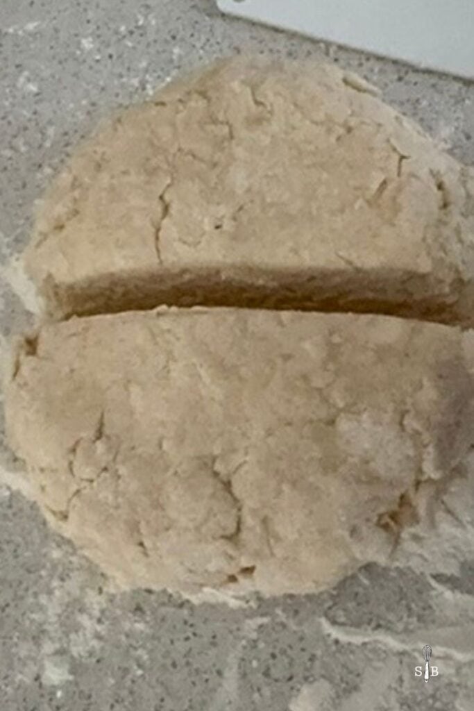 scone dough cut in half