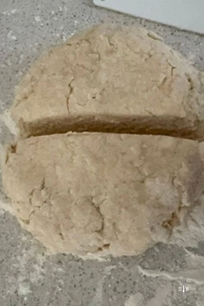 scone dough cut in half
